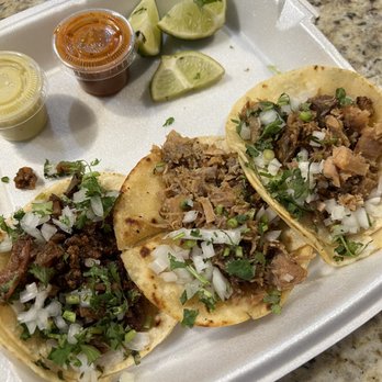 Tacos La Banqueta - 2 suadero and crispy tripa on the left - Mexican Near Me - Dallas, Texas Tacos La Banqueta - 2 suadero and crispy tripa on the left - Mexican Near Me - Dallas, Texas