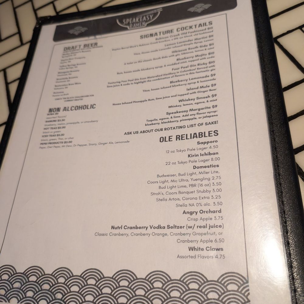 Speakeasy Ramen - Menu: Drinks. May 2026 - Ramen Near Me - Springfield, Ohio Speakeasy Ramen - Menu: Drinks. May 2026 - Ramen Near Me - Springfield, Ohio