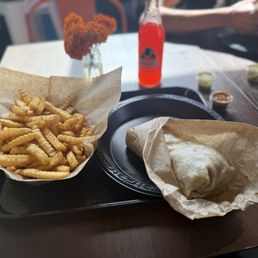 Carne Asada Burrito and French fries