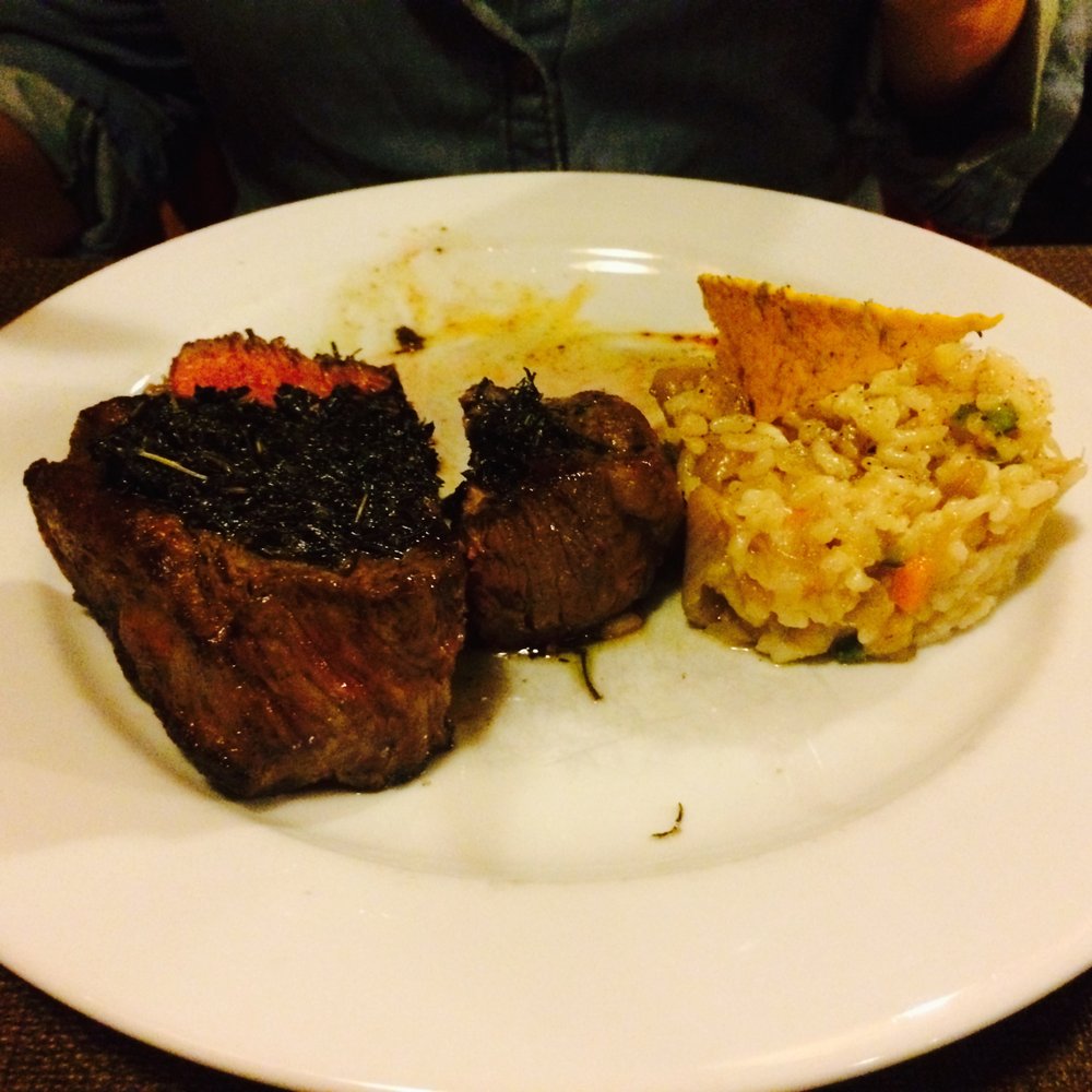 Aqva Restaurant - "Bife de Chorizo AQVA," Marinated Sirloin Steak w/ Onion Risotto - Argentine Near Me - Puerto Iguazú, N