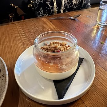 Intero Restaurant - Panna cotta with peaches - Italian Near Me - Austin, Texas