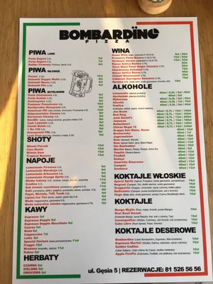 Menu photo 1 Bombardino Lublin, LU Menu photo 1 Bombardino Lublin, LU