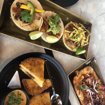 GRANVILLE - Taco Trio, Grilled Cheese Dipper, Veggie Churrasco Flatbread, and Sweet Potato Fries for Happy Hour! - New American Near Me - Pasadena, California GRANVILLE - Taco Trio, Grilled Cheese Dipper, Veggie Churrasco Flatbread, and Sweet Potato Fries for Happy Hour! - New American Near Me - Pasadena, California
