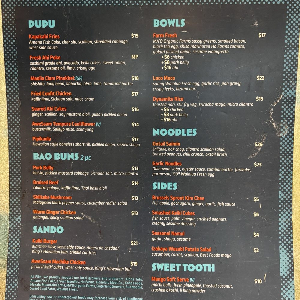 Piko Kitchen + Bar - Menu - Cocktail Bars Near Me - Honolulu, Hawaii
