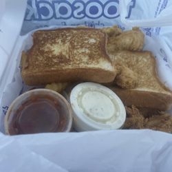 Foosackly's - Toast, chicken fingers, and fries. (Leftovers from my whole family)