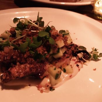 The Red Hen - Grilled Octopus with Cauliflower-Almond Crema, Cucumber Relish, Cilantro, and 'Nduja Breadcrumbs - Italian Near Me - Washington, DC, District of Columbia The Red Hen - Grilled Octopus with Cauliflower-Almond Crema, Cucumber Relish, Cilantro, and 'Nduja Breadcrumbs - Italian Near Me - Washington, DC, District of Columbia