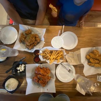 CM Chicken - 1. Fried Chicken (right) 2. Garlic Soy Chicken (top left) 3. Garlic Spicy Chicken (bottom) 17. French Fries 24. Rice Pickled radish - Korean Near Me - Pickerington, Ohio