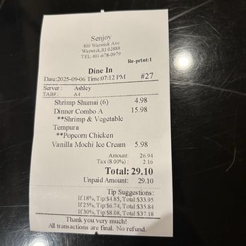 Senjoy - My bill was reasonable - Sandwiches Near Me - Warwick, Rhode Island