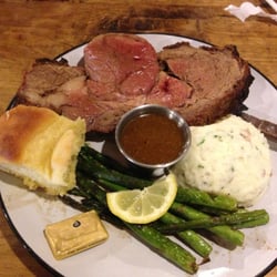 Sebree's Restaurant - Prime rib with mashed potatoes and asparagus. $26.00