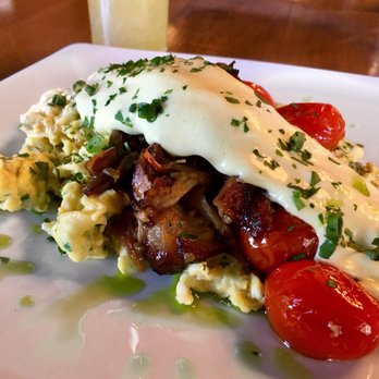 The Birch on Elm - Pork belly, braised cherry tomato, local foraged shrooms, caramelized onions, scrambled eggs, a pretty damn good hollandaise, parsley oil. - Bars Near Me - Manchester, New Hampshire The Birch on Elm - Pork belly, braised cherry tomato, local foraged shrooms, caramelized onions, scrambled eggs, a pretty damn good hollandaise, parsley oil. - Bars Near Me - Manchester, New Hampshire