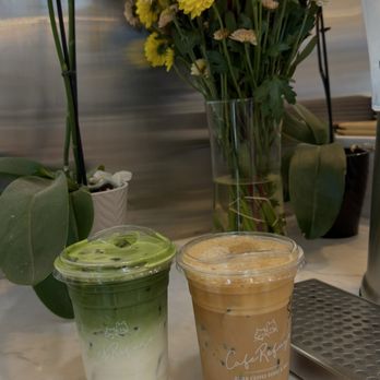 Cafe Refuge - iced matcha latte and brown sugar shaken latte - Coffee & Tea Near Me - Costa Mesa, California Cafe Refuge - iced matcha latte and brown sugar shaken latte - Coffee & Tea Near Me - Costa Mesa, California