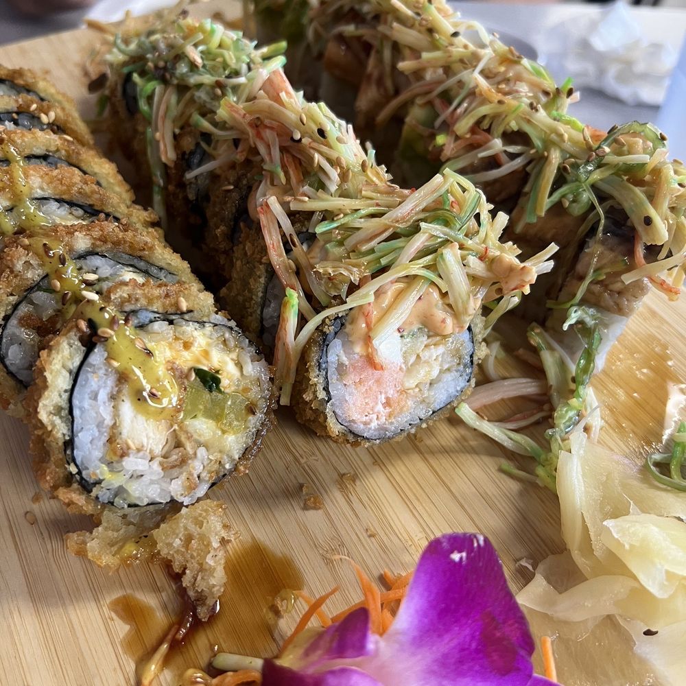 Keyaki Sushi - (Left to right) Tanuki Roll (Futomaki Fried), Sakura Roll, Keyaki Roll - Sushi Bars Near Me - Midvale, Utah Keyaki Sushi - (Left to right) Tanuki Roll (Futomaki Fried), Sakura Roll, Keyaki Roll - Sushi Bars Near Me - Midvale, Utah