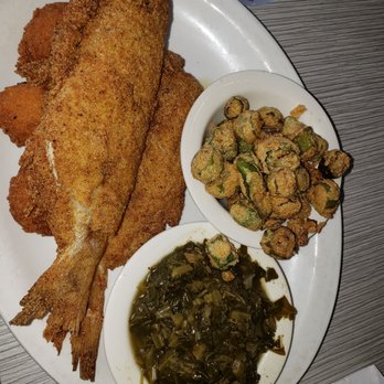 Soul Fish Cafe - Whole catfish with collard greens and fried okra - Southern Near Me - Memphis, Tennessee Soul Fish Cafe - Whole catfish with collard greens and fried okra - Southern Near Me - Memphis, Tennessee
