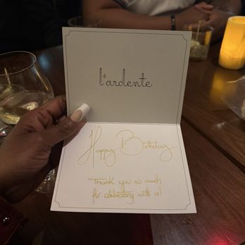 L'Ardente - Happy birthday note - Italian Near Me - Washington, DC, District of Columbia