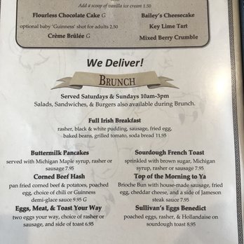Sullivan's Public House - Brunch menu Saturday and Sunday - Irish Near Me - Oxford, Michigan