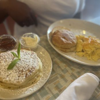 Aurora - Fluffy pancakes Biscuit  Scrambled eggs with cheese - Coffee & Tea Near Me - Oklahoma City, Oklahoma