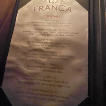 Bar Franca - Menu - Bars Near Me - Los Angeles, California Bar Franca - Menu - Bars Near Me - Los Angeles, California