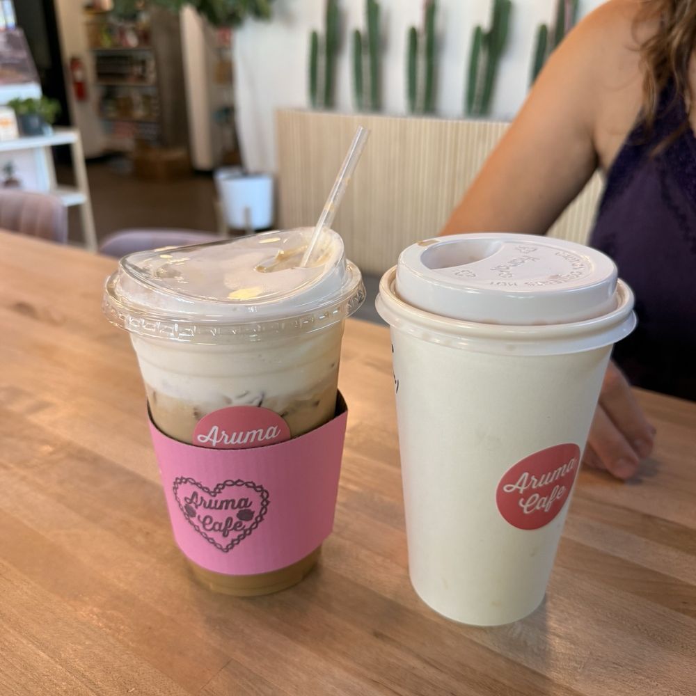 Aruma Cafe - 20 ounce iced latte with vanilla cold foam & 20 ounce hot Americano - Desserts Near Me - Tempe, Arizona