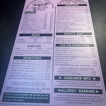 Dusty's Oyster Bar - Menu (front) - Seafood Near Me - Panama City Beach, Florida Dusty's Oyster Bar - Menu (front) - Seafood Near Me - Panama City Beach, Florida
