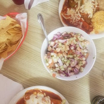 El Palmar - our combination plates, with chips and the shrimp/octopus ceviche in the middle - Mexican Near Me - Lompoc, California