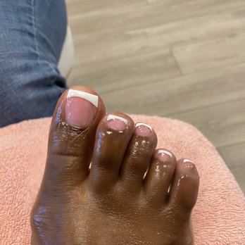 Phenomenail Salon - French Gel Pedicure with DND #058 Pink Aqua gel base (2 coats) - Nail Salons Near Me - Dublin, California Phenomenail Salon - French Gel Pedicure with DND #058 Pink Aqua gel base (2 coats) - Nail Salons Near Me - Dublin, California