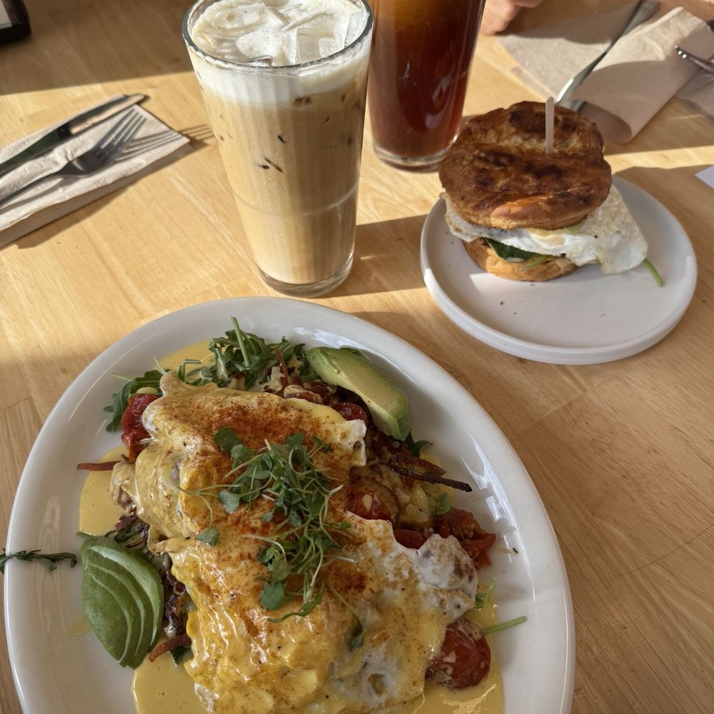 Leucadian Benedict, Breakfast Sammie, Pistachio Latte and Nitro Cold Brew Leucadian Benedict, Breakfast Sammie, Pistachio Latte and Nitro Cold Brew