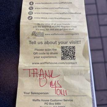Waffle House - Thank you Ms. Toni! - American Near Me - Gulf Breeze, Florida Waffle House - Thank you Ms. Toni! - American Near Me - Gulf Breeze, Florida