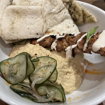 Eatery A - 1 Chicken Shawarma skewer with an obscene amount of hummus. who needs all this hummus? also pita was meh. - Mediterranean Near Me - Des Moines, Iowa Eatery A - 1 Chicken Shawarma skewer with an obscene amount of hummus. who needs all this hummus? also pita was meh. - Mediterranean Near Me - Des Moines, Iowa