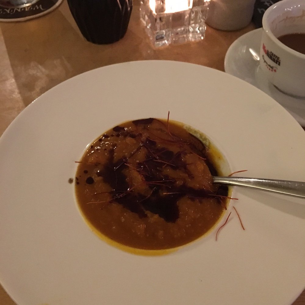 Pumpkin soup!  Amazing vegetarian options!
