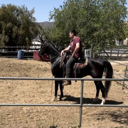 Hawkrest Ranch - Larry on his partner in crime, Jazzy.