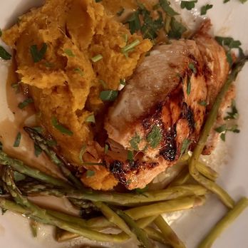 L May Eatery - Salmon and sweet potato (a little too sweet for me) - Cocktail Bars Near Me - Dubuque, Iowa