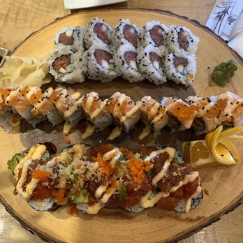 Misohappy - Misohappy Roll in the middle, Tuna Loco Roll on the bottom and spicy tuna roll at the top. - Sushi Bars Near Me - Key West, Florida Misohappy - Misohappy Roll in the middle, Tuna Loco Roll on the bottom and spicy tuna roll at the top. - Sushi Bars Near Me - Key West, Florida