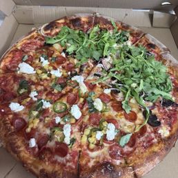 Half veggie and half pepperoni Half veggie and half pepperoni