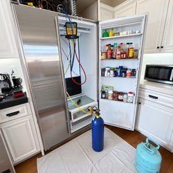 OC Appliance Doctor - Professional Sub-Zero refrigerator diagnostics using nitrogen pressure testing to locate refrigerant leaks.