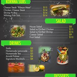 Uptown Korrna Kitchen - Are section of subs, salads, dessert, and drinks