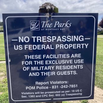 Doe Park - Sign at playground warning civilians not to trespass - Playgrounds Near Me - Seaside, California