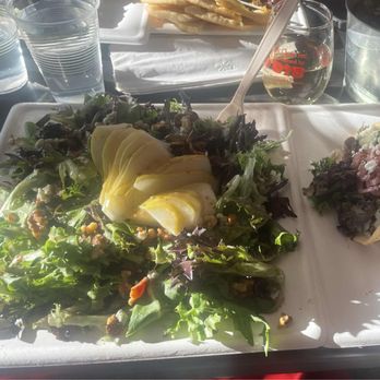 Alys A La Cart - Pear salad and gyro. Hummus and pita bread in the back. - Food Trucks Near Me - Taos, New Mexico