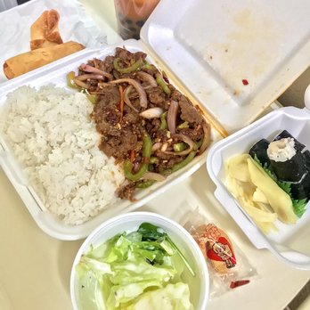 China Aaa - Lunch Special Bento Box w/ Mongolian beef, yellowtail roll. Comes with all this minus the Thai Tea. onoliscious! Huge portions, 4/5 rating! - Chinese Near Me - Las Vegas, Nevada