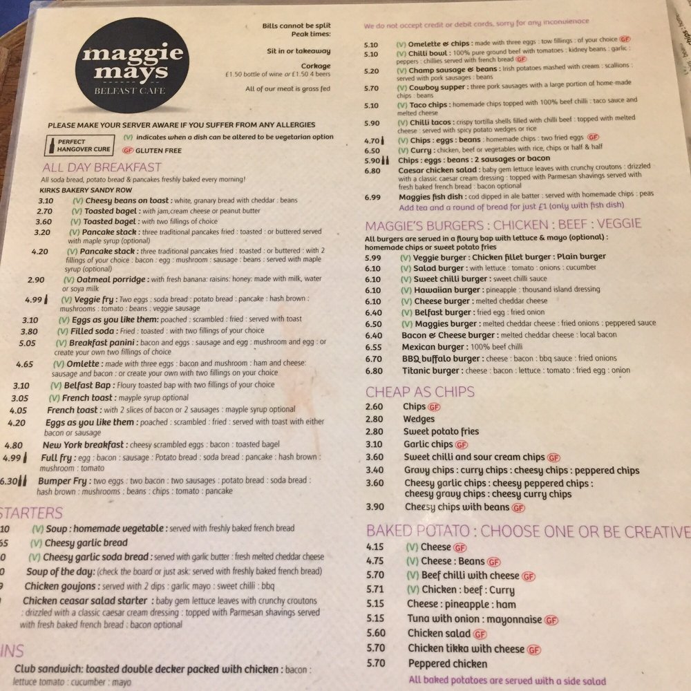 Maggie Mays - Menu - Cafes Near Me - Belfast, BFS Maggie Mays - Menu - Cafes Near Me - Belfast, BFS