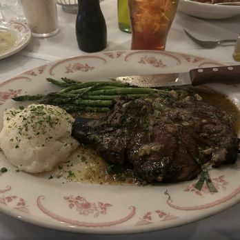 Maggiano's Little Italy - Bone-In Ribeye** with mashed potatoes and asparagus. - Italian Near Me - Atlanta, Georgia Maggiano's Little Italy - Bone-In Ribeye** with mashed potatoes and asparagus. - Italian Near Me - Atlanta, Georgia