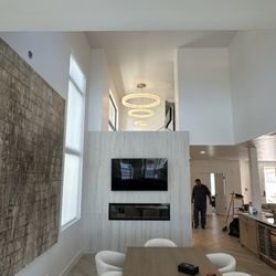 Orange County Certified Electric - 200 lb alabaster 3 level chandelier install in Dana point