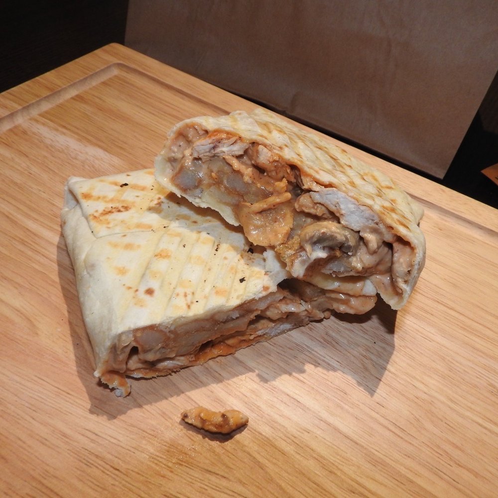 a burrito cut in half