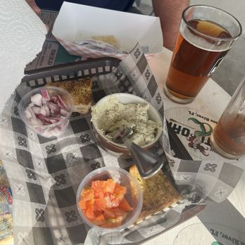 The Nauti Oar - Fish dip with toasted pita and a side of chopped onion and tomato. - Bars Near Me - Port Richey, Florida