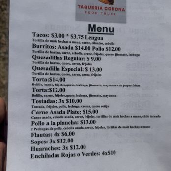 Taqueria Corona - Menu - Food Trucks Near Me - Benson, North Carolina Taqueria Corona - Menu - Food Trucks Near Me - Benson, North Carolina