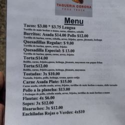 Taqueria Corona - Menu