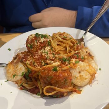 Portofinos - Fettuccine with meatballs, add shrimp - Salad Near Me - Charlotte, North Carolina Portofinos - Fettuccine with meatballs, add shrimp - Salad Near Me - Charlotte, North Carolina