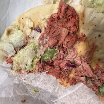 Gyro 2 Go - Colored pink from food coloring to give the appearance that it is seasoned, tasted fishy as well - Halal Near Me - Sacramento, California