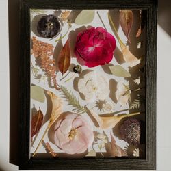 Black Botanical Press - Pressed bridal bouquet in our floating frame style.