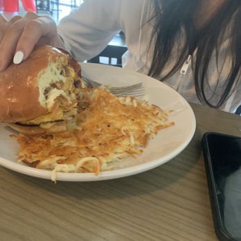 Our Nest - Scrambled egg sandhwich with sausage and home fries. - Breakfast & Brunch Near Me - Fullerton, California Our Nest - Scrambled egg sandhwich with sausage and home fries. - Breakfast & Brunch Near Me - Fullerton, California