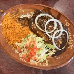 San Antonio Mexican Restaurant - Chicken mole enchiladas with rice & beans